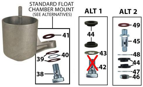 three different mounts for the float chamber