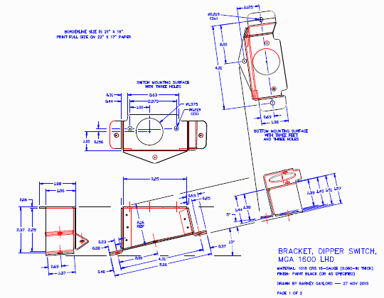 Dipper switch bracket drawing for MGA 1600 LHD