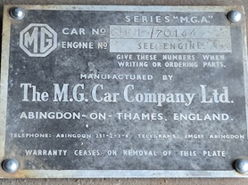 MGA 1600 Original ID plate